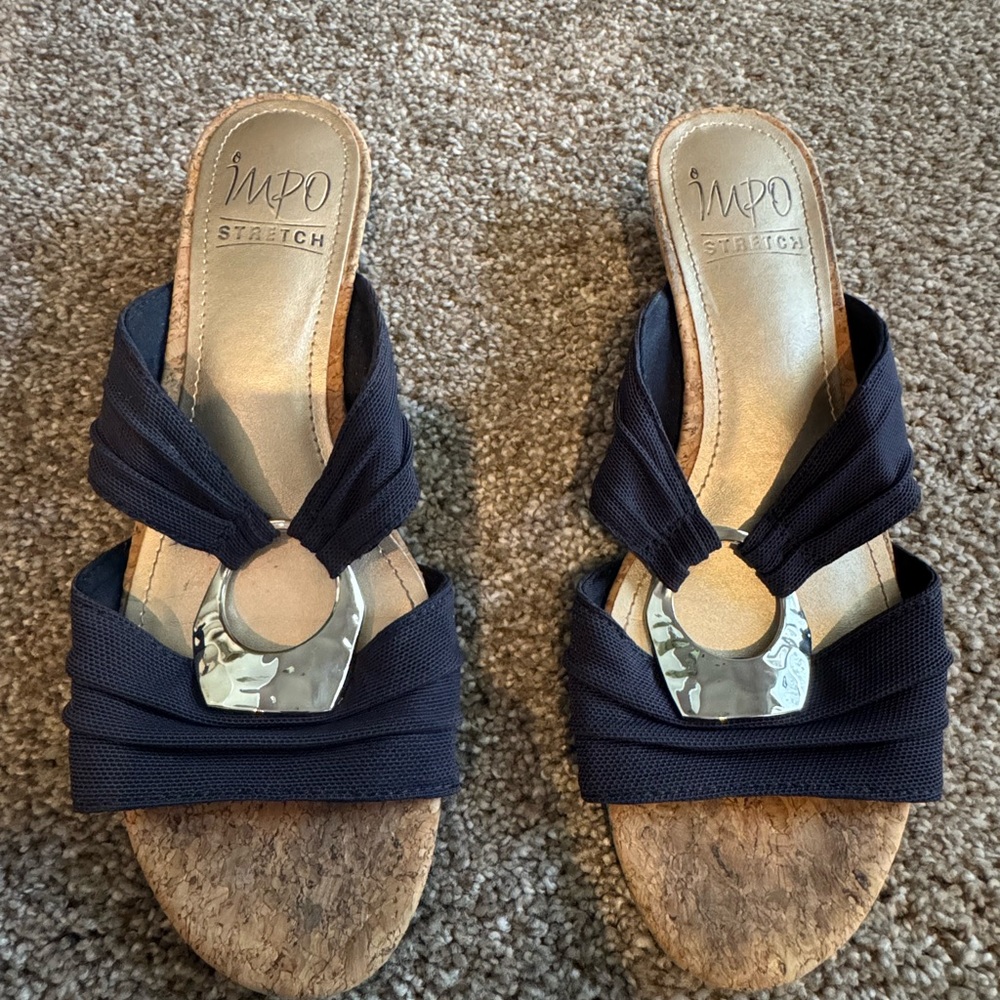 Navy Blue Sandals with Sliver Embellishment Design